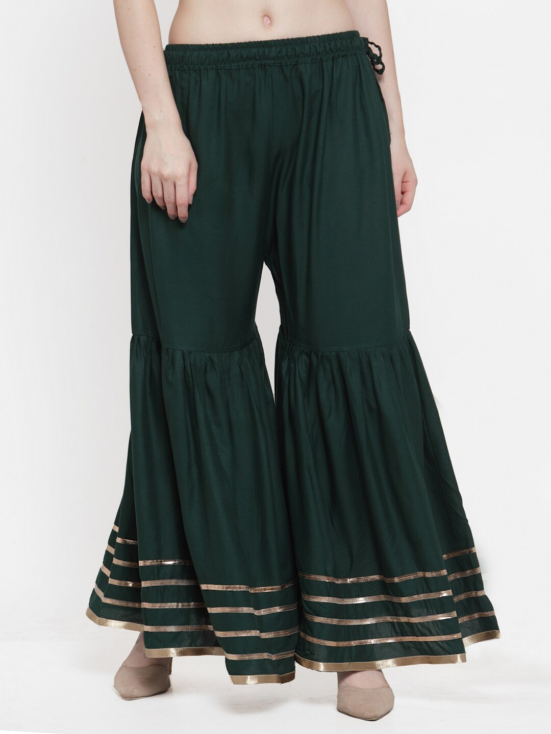 

TAG 7 Women Flared Ethnic Palazzos, Green