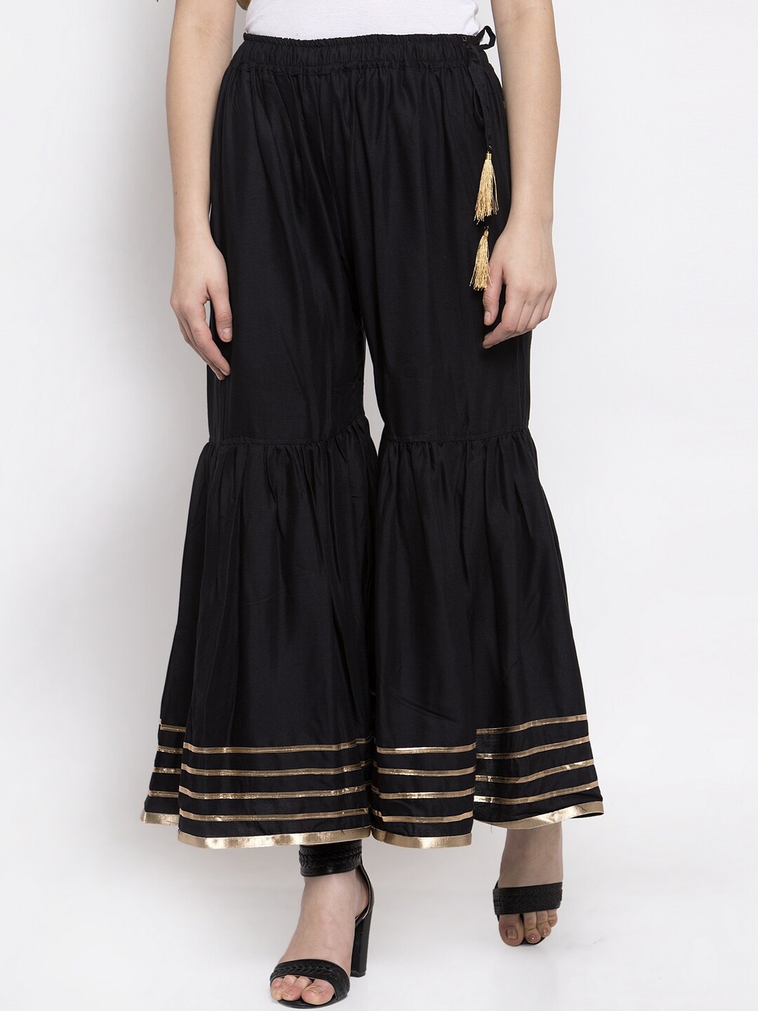 

TAG 7 Women Ethnic Woven Flared Sharara, Black