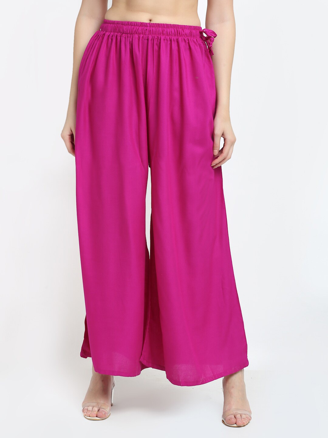 

TAG 7 Women Flared Regular Palazzos, Magenta