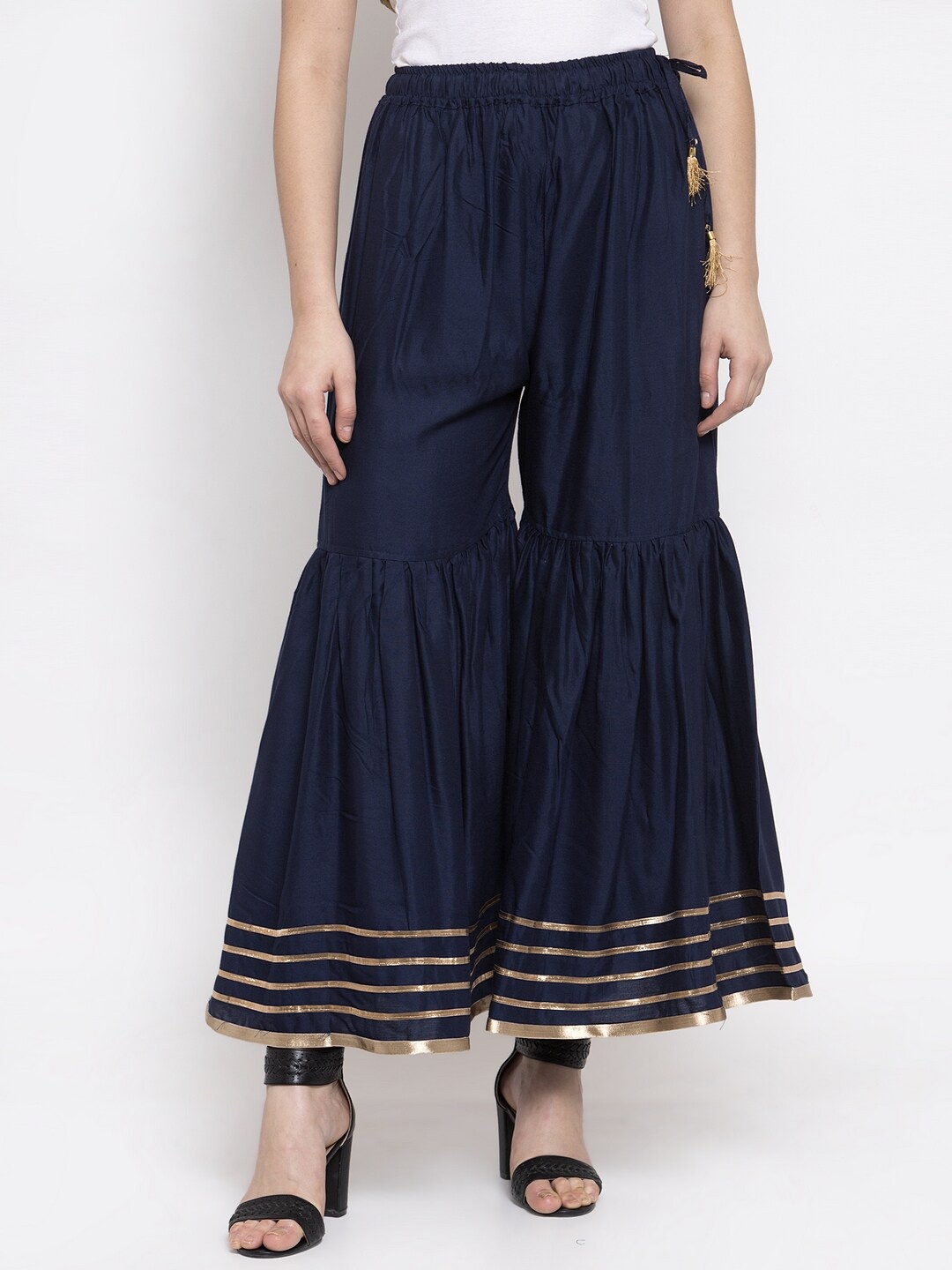 

TAG 7 Women Flared Ethnic Palazzos, Navy blue