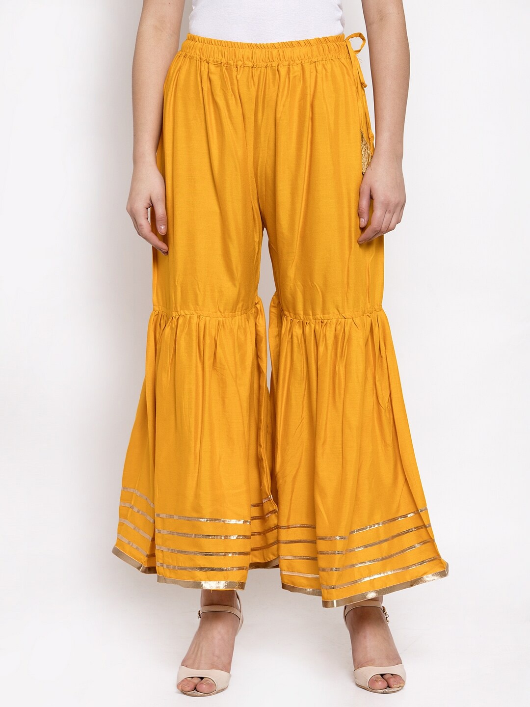 

TAG 7 Women Ethnic Woven Flared Sharara, Mustard