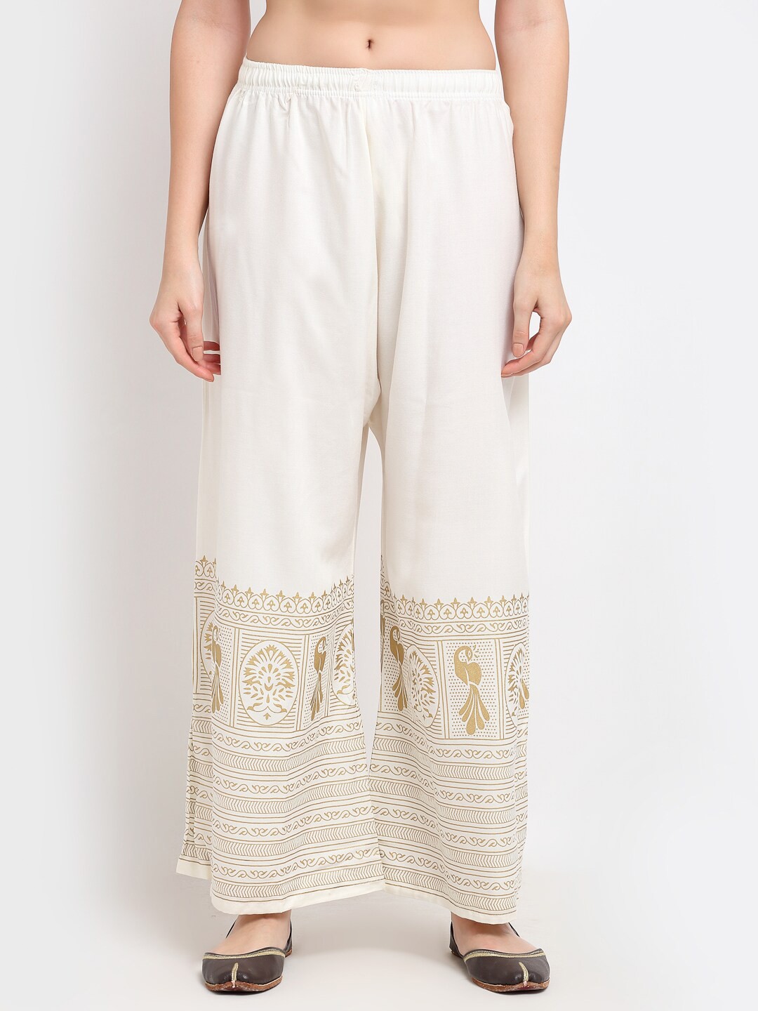 

TAG 7 Women Ethnic Motifs Printed Palazzos, White