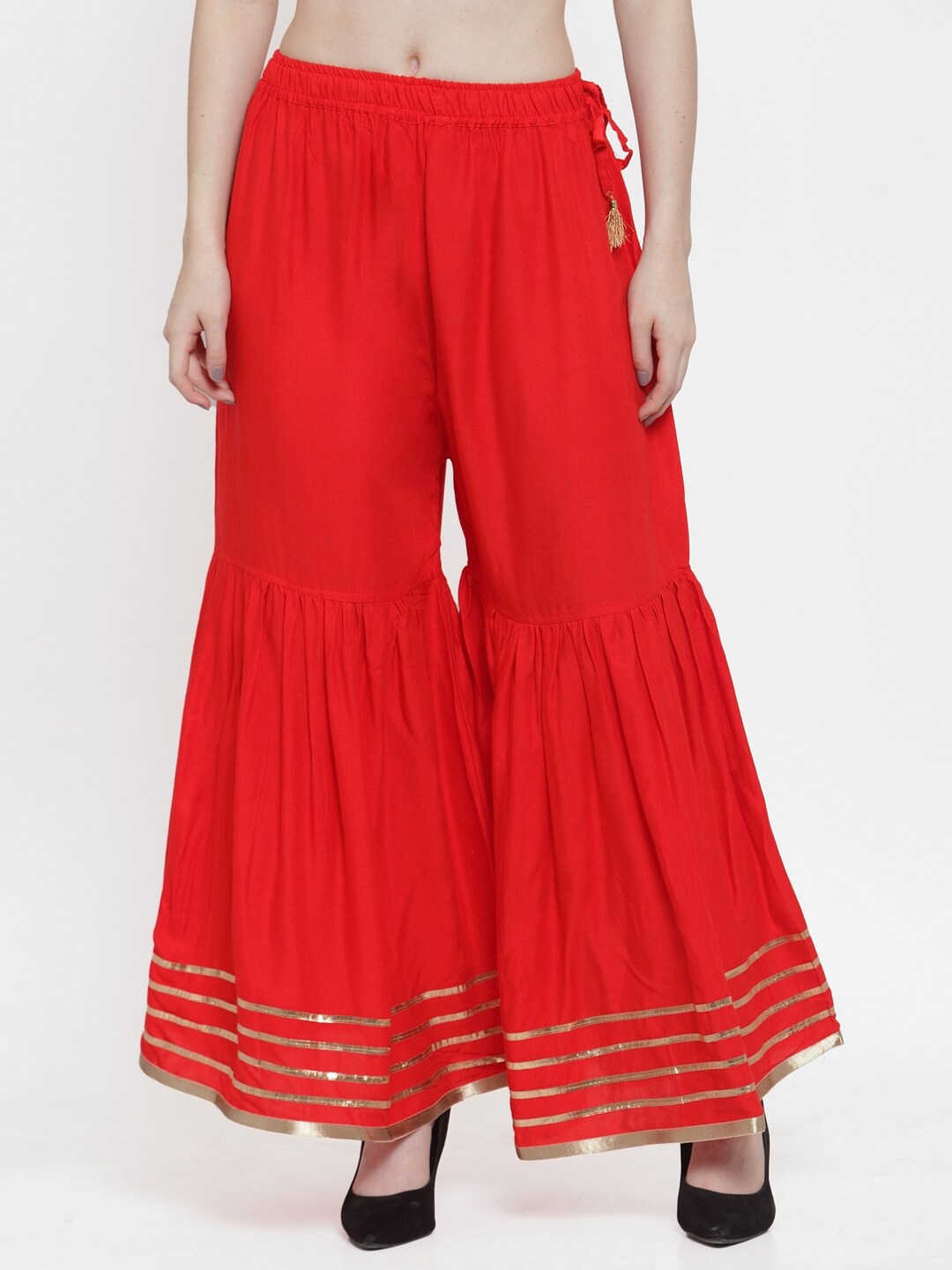 

TAG 7 Women Flared Regular Palazzos, Red