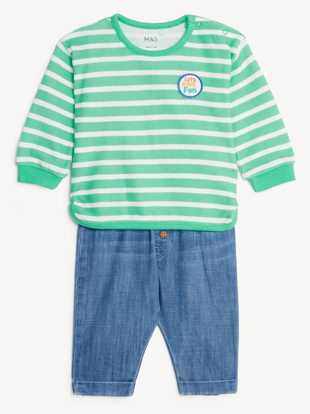 

Marks & Spencer Infant Boys Striped Cotton T-shirt With Trousers Set, Blue