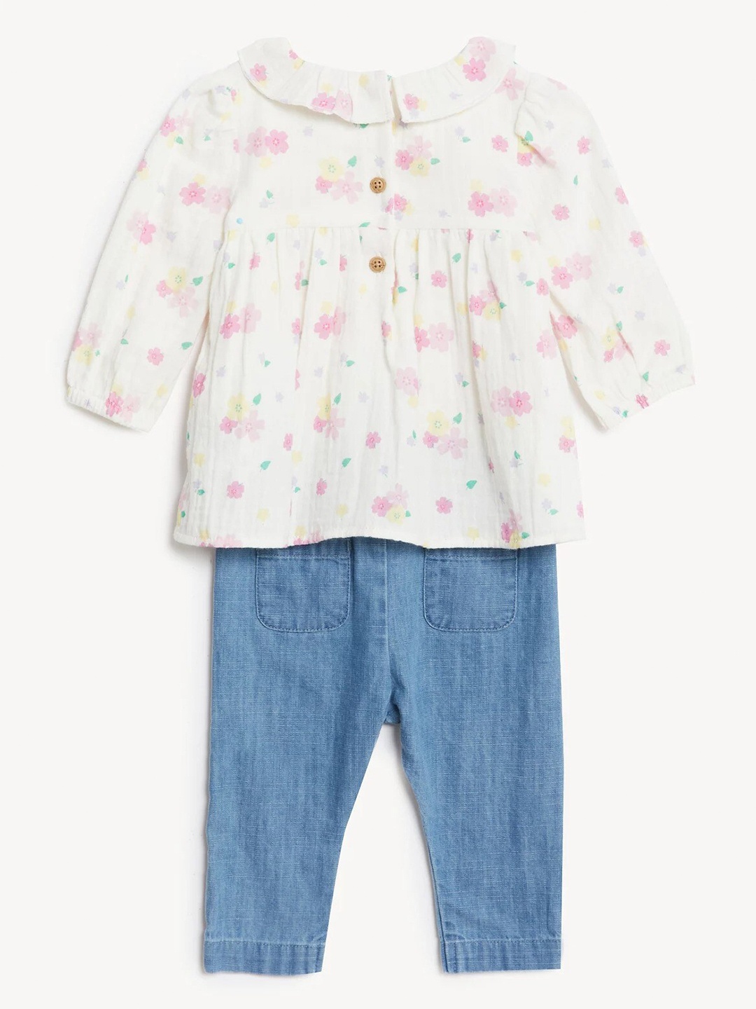 

Marks & Spencer Infant Girls Floral Printed Cotton Top With Trousers Set, White