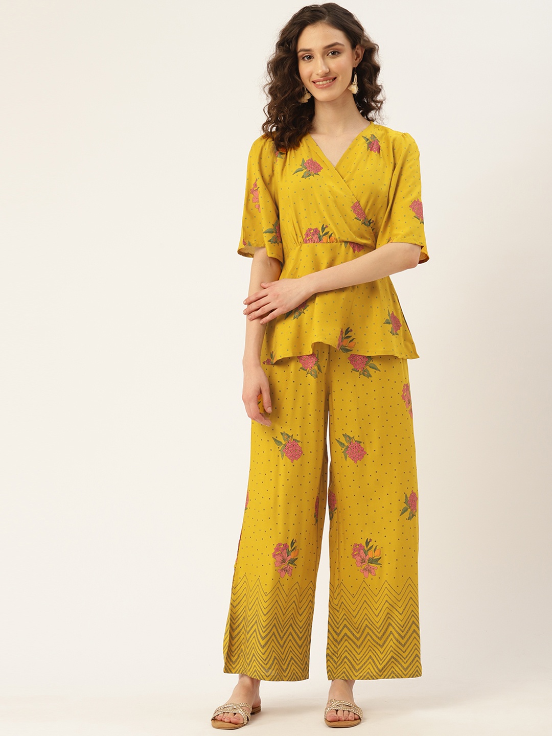 

ZIZO By Namrata Bajaj Floral Printed Top & Trousers Co-ords, Yellow