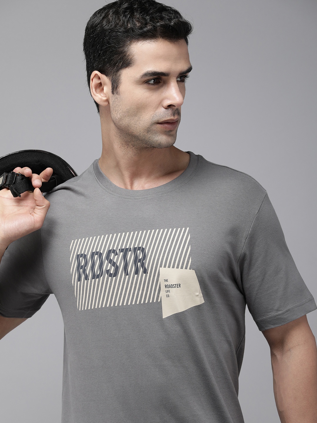 

Roadster Printed Cotton T-shirt, Grey