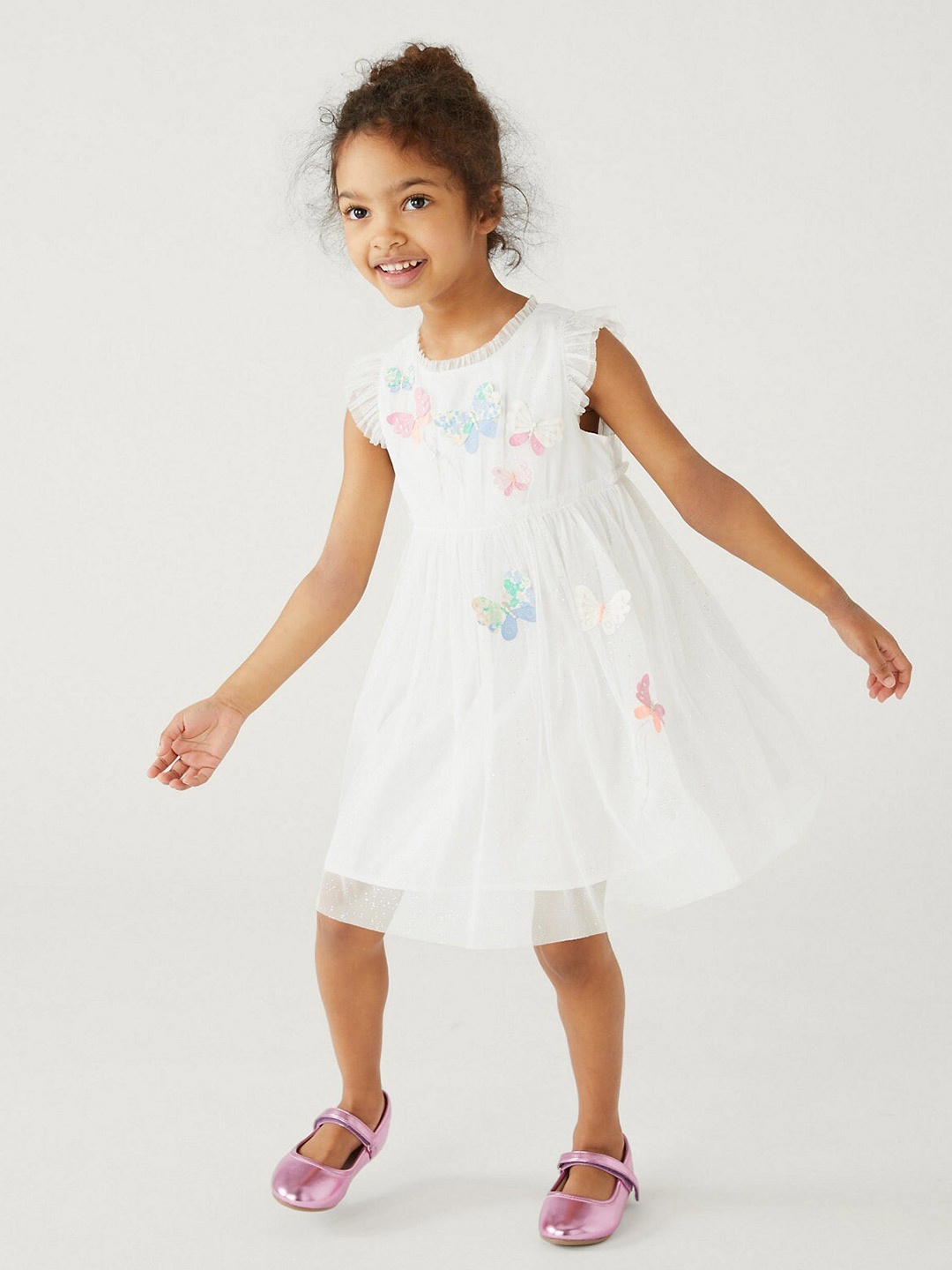 

Marks & Spencer Girls Flutter Sleeves A-Line Dress, White