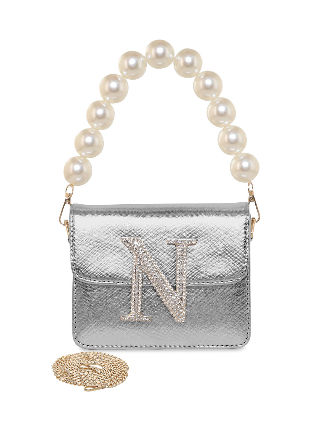 

ESBEDA Women Embellished PU Swagger Sling Bag, Silver