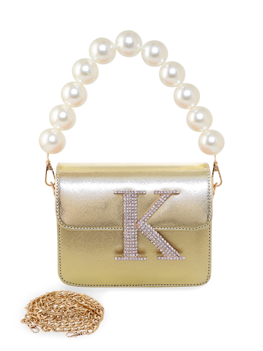 

ESBEDA Embellished PU Structured Sling Bag, Gold