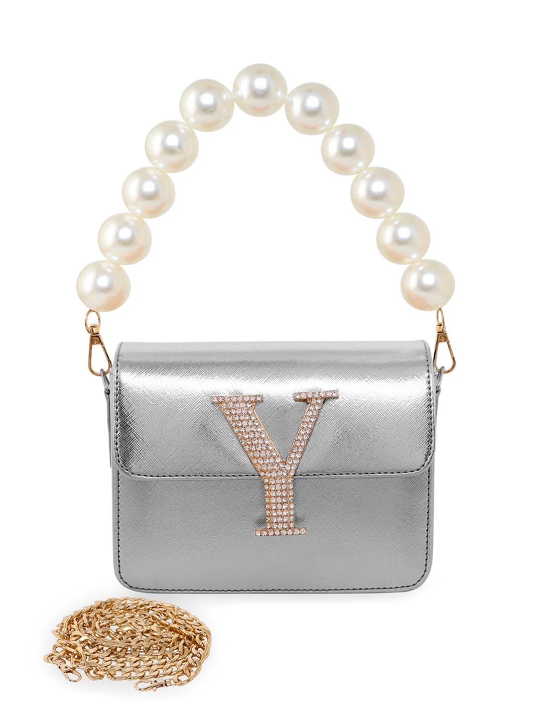 

ESBEDA Women Embellished PU Structured Sling Bag, Silver