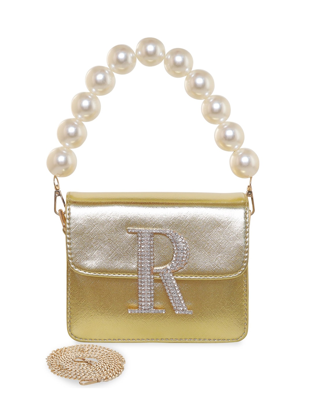 

ESBEDA Hotty Alphabet Personalized Embellished Structured Sling Bag, Gold