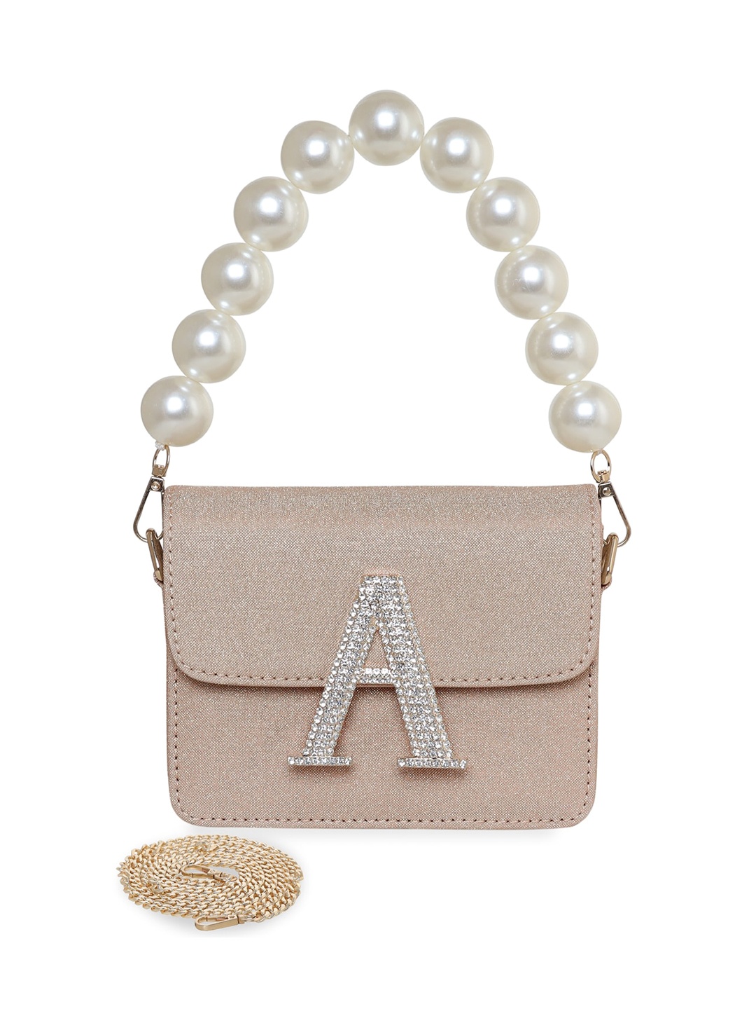

ESBEDA Hotty Glitter Shine Embellished Structured Sling Bag, Rose gold
