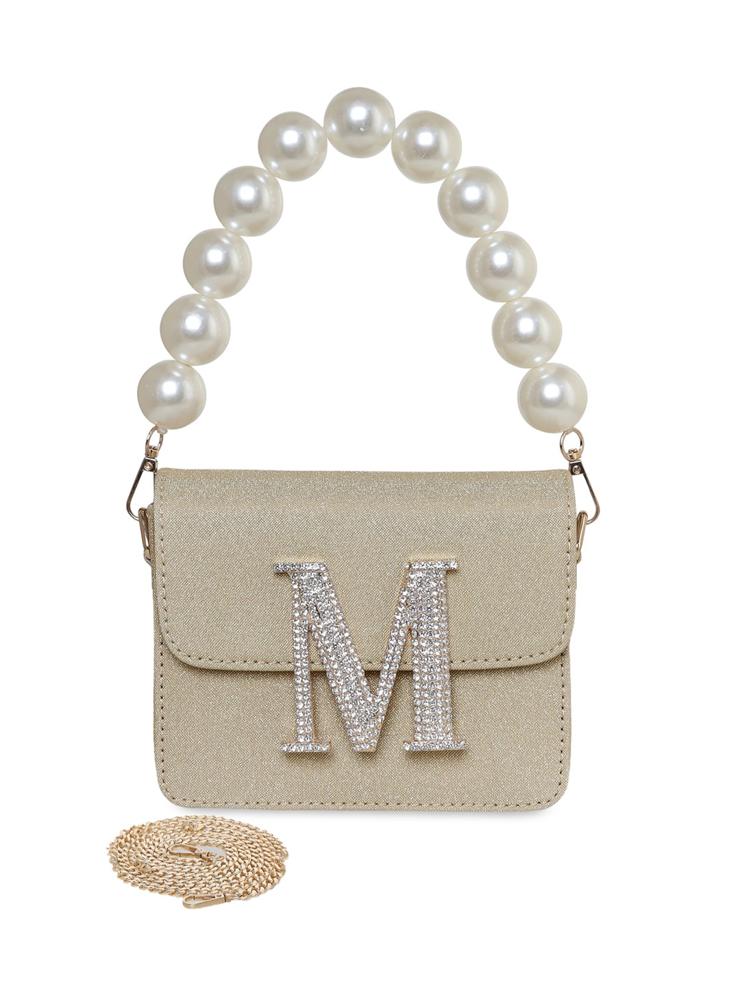 

ESBEDA Embellished PU Structured Sling Bag, Gold
