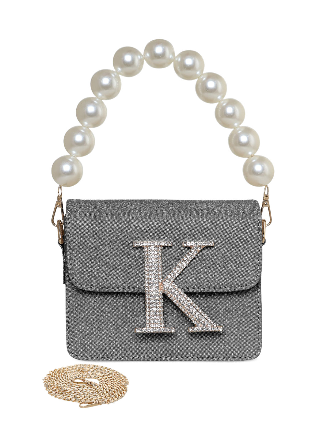 

ESBEDA Embellished PU Structured Sling Bag, Grey