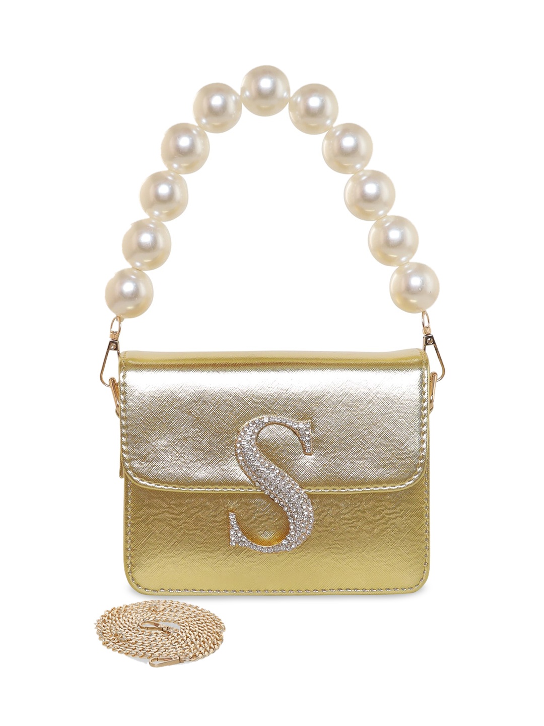 

ESBEDA Embellished PU Structured Sling Bag, Gold