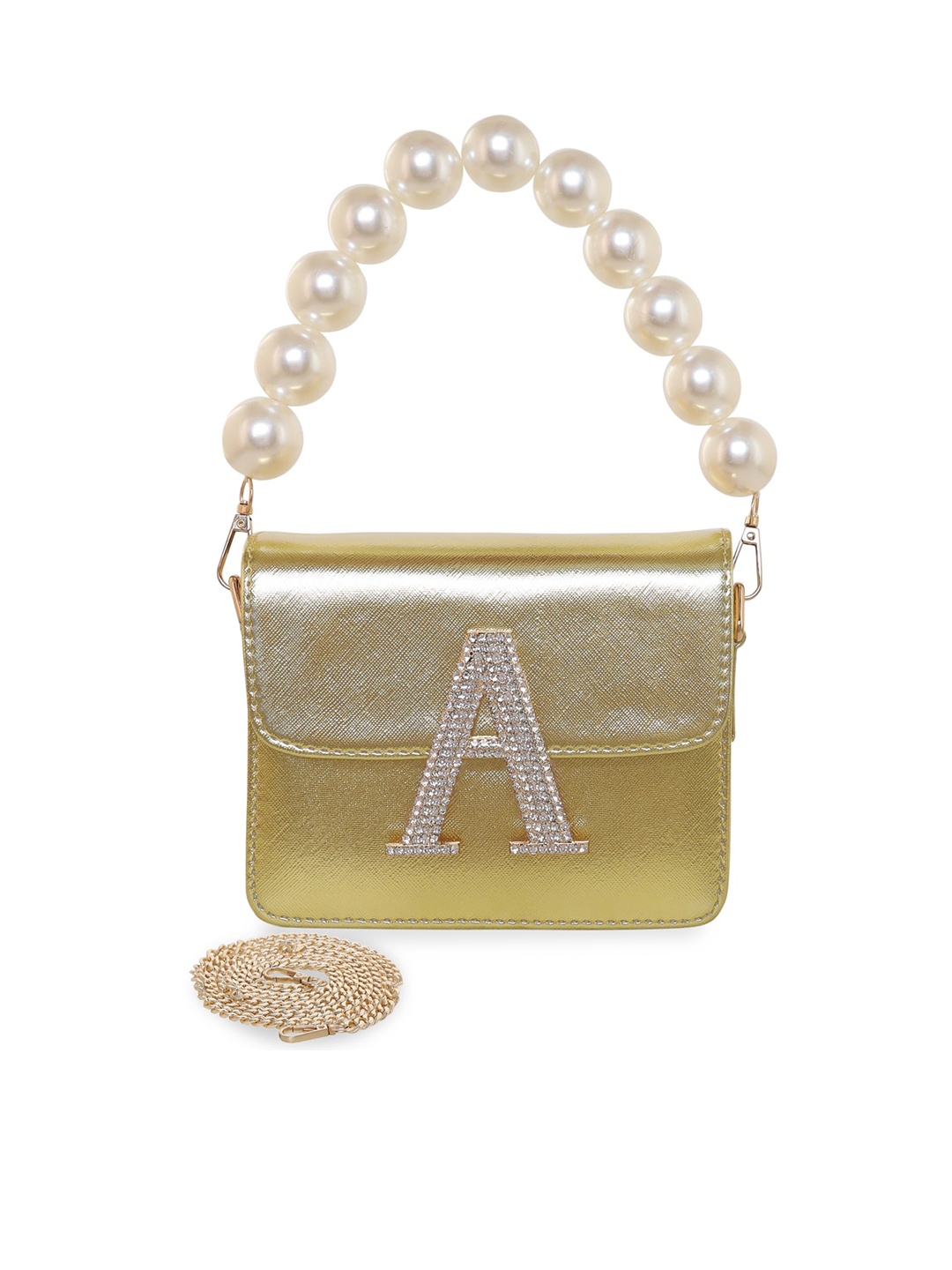 

ESBEDA Hotty Alphabet Personalized Embellished Structured Sling Bag, Gold