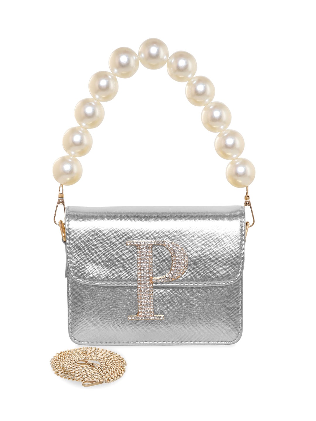 

ESBEDA Embellished PU Structured Handheld Bag, Silver