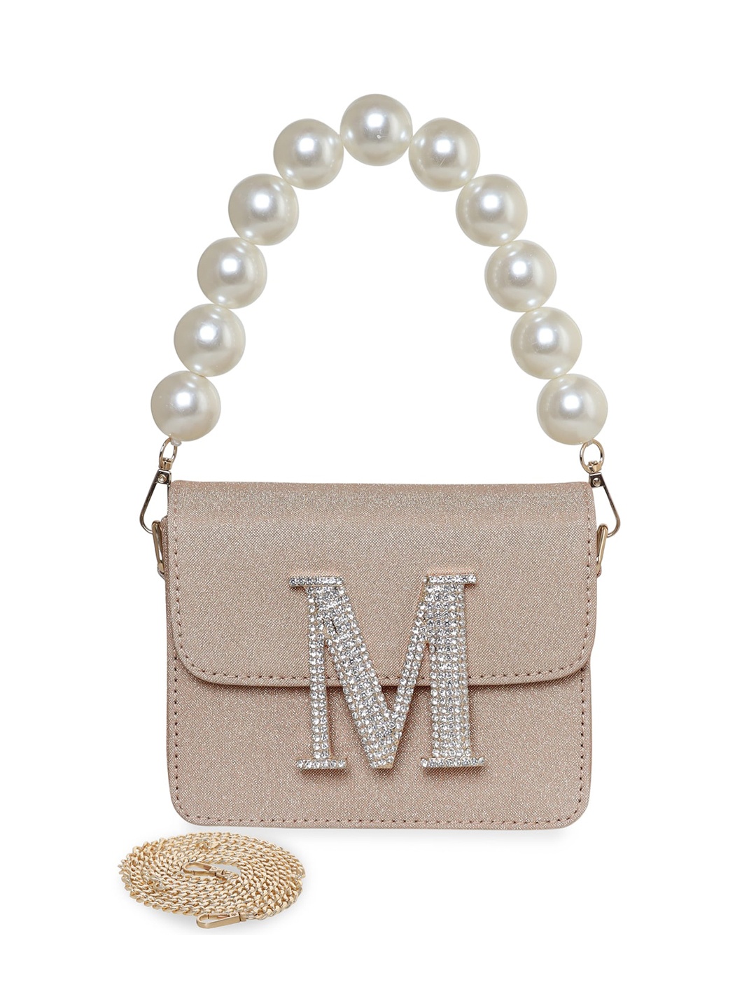 

ESBEDA Hotty Glitter Shine Embellished Structured Sling Bag, Rose gold