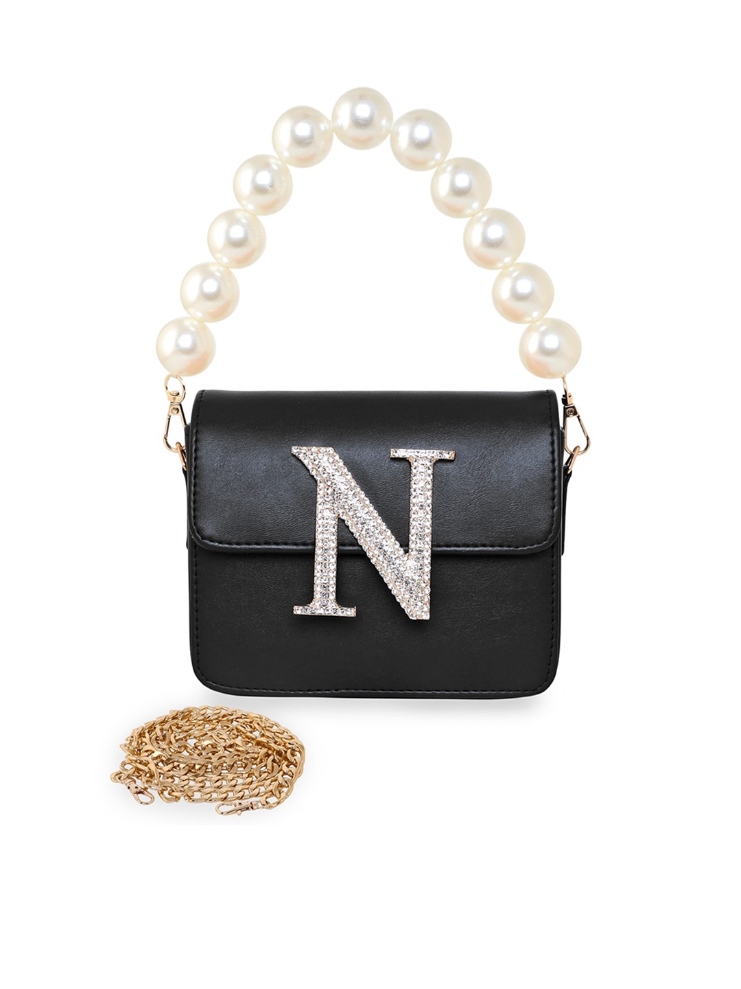 

ESBEDA Hotty Alphabet Personalized Embellished Structured Sling Bag, Black