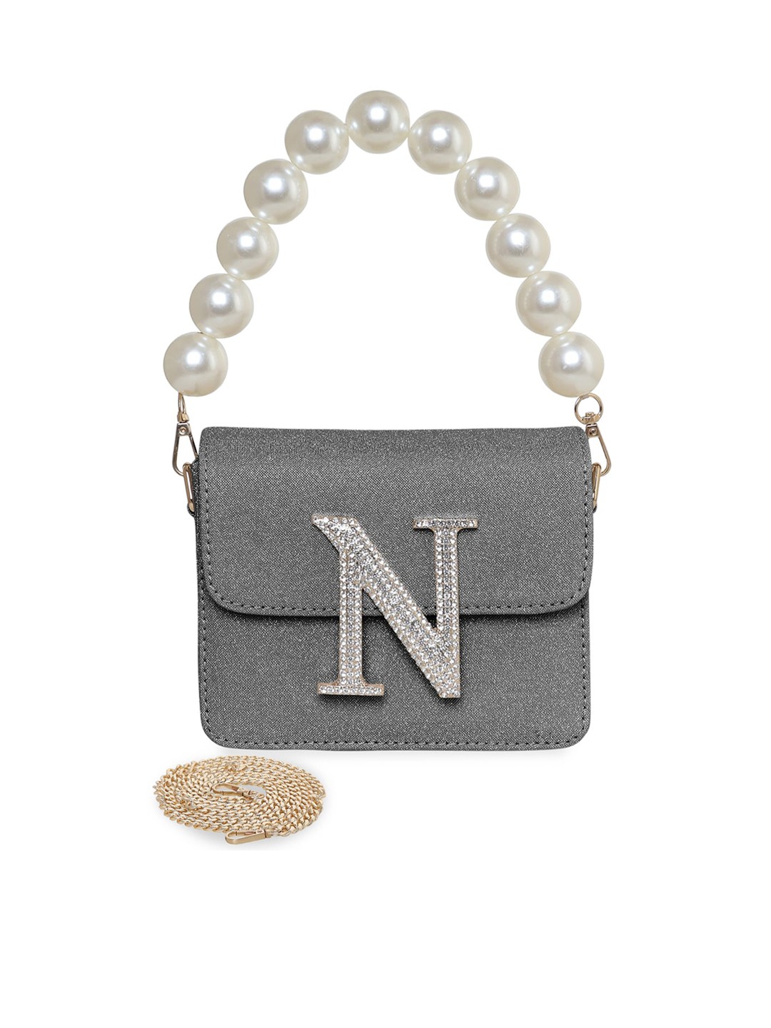 

ESBEDA Embellished PU Structured Sling Bag, Metallic