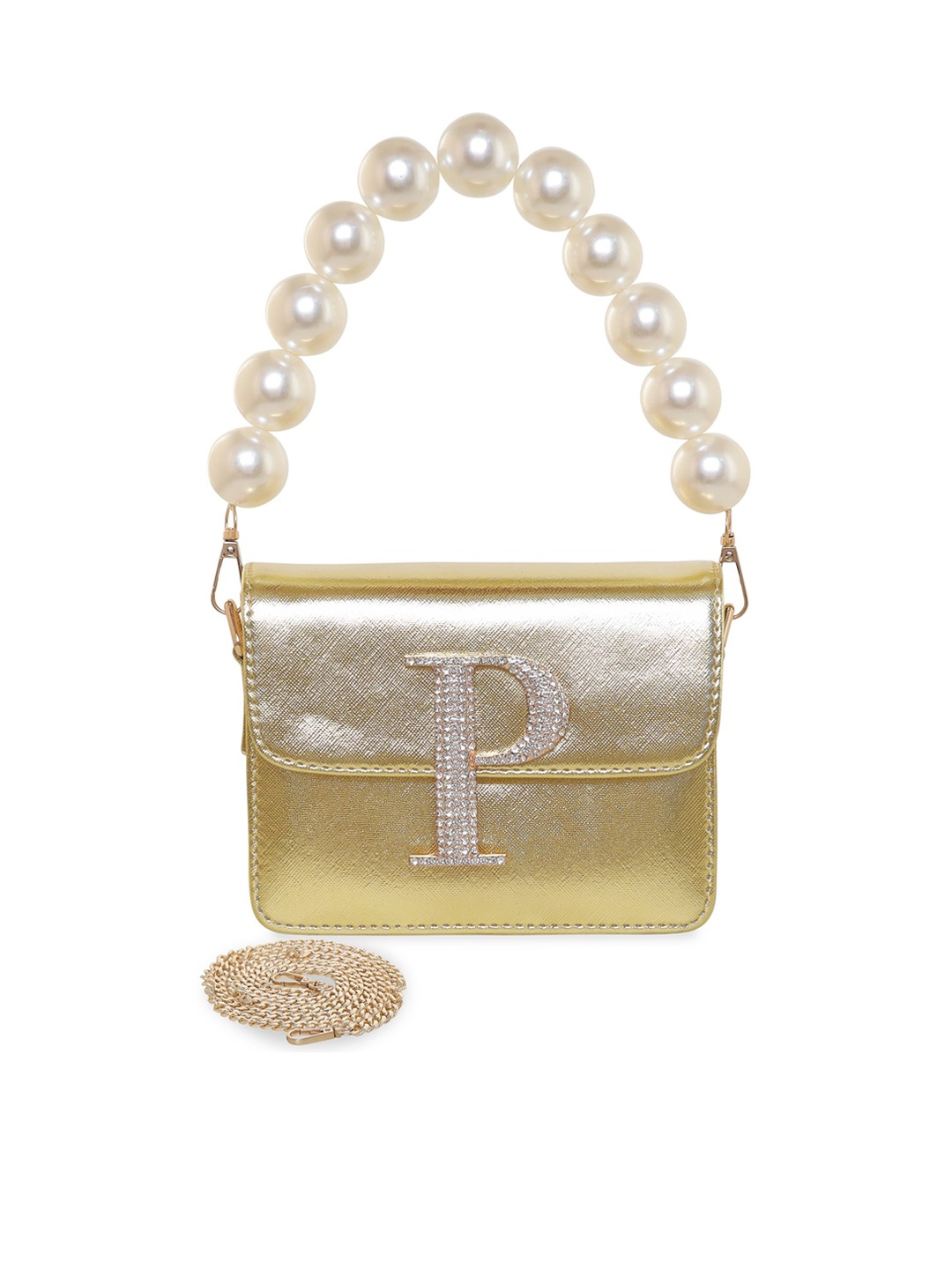 

ESBEDA Embellished PU Structured Handheld Bag, Gold