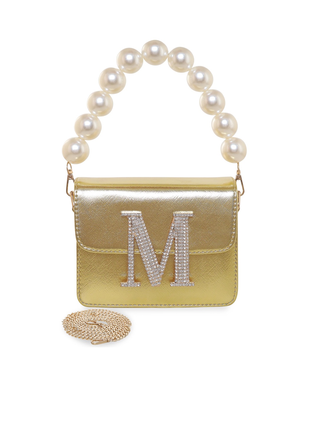 

ESBEDA Hotty Alphabet Personalized Embellished Structured Sling Bag, Gold
