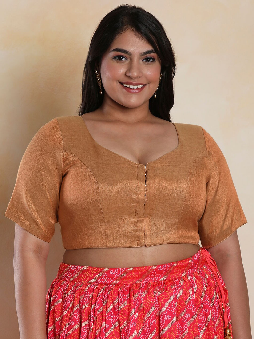 

SALWAR STUDIO Shimmer Readymade Saree Blouse, Rose gold