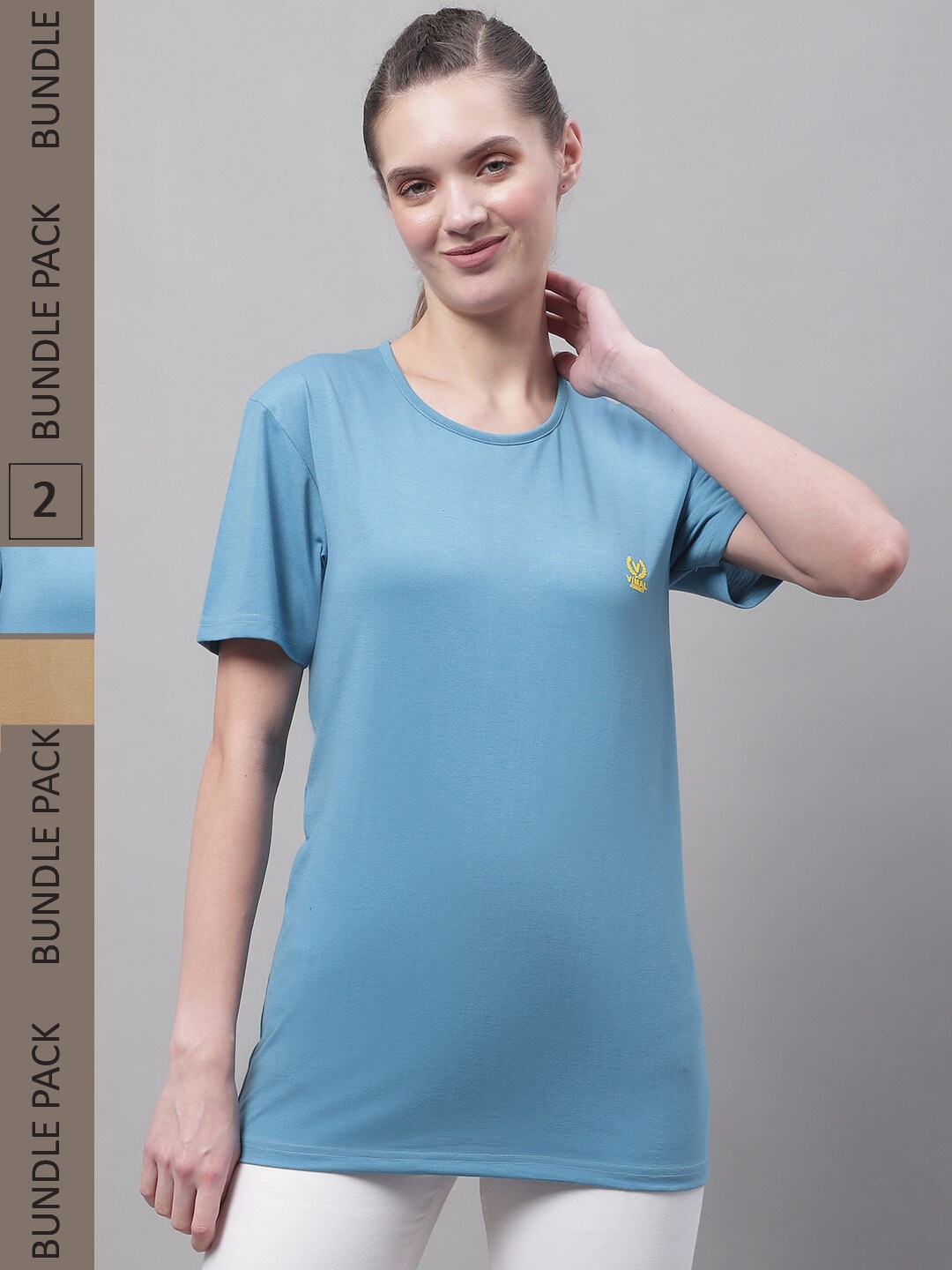 

MACK JONNEY Pack of 2 Round Neck Cotton T-shirt, Blue