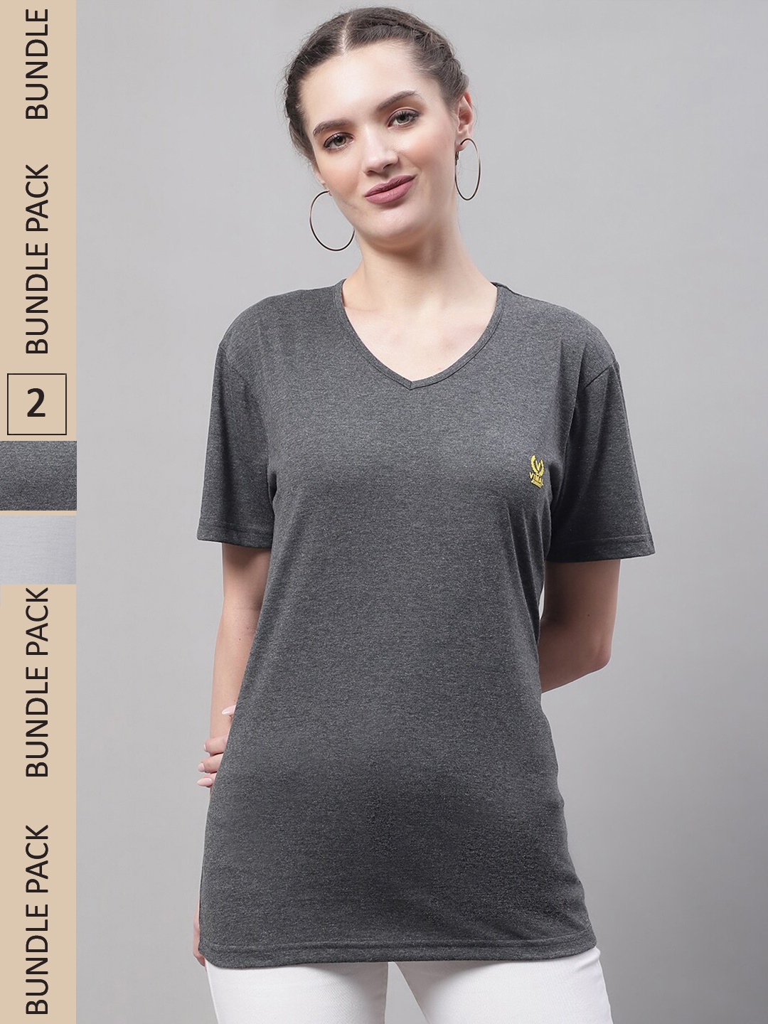 

MACK JONNEY Pack Of 2 Cotton T-shirts, Charcoal