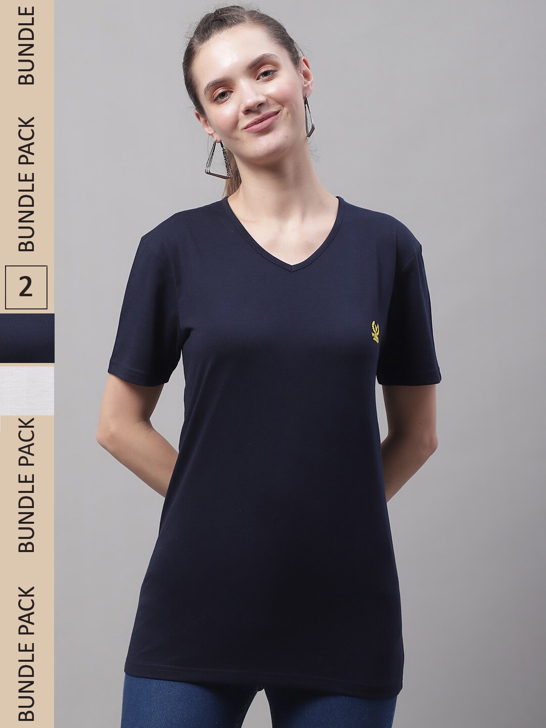

MACK JONNEY Pack of 2 V-Neck Cotton T-shirts, Navy blue