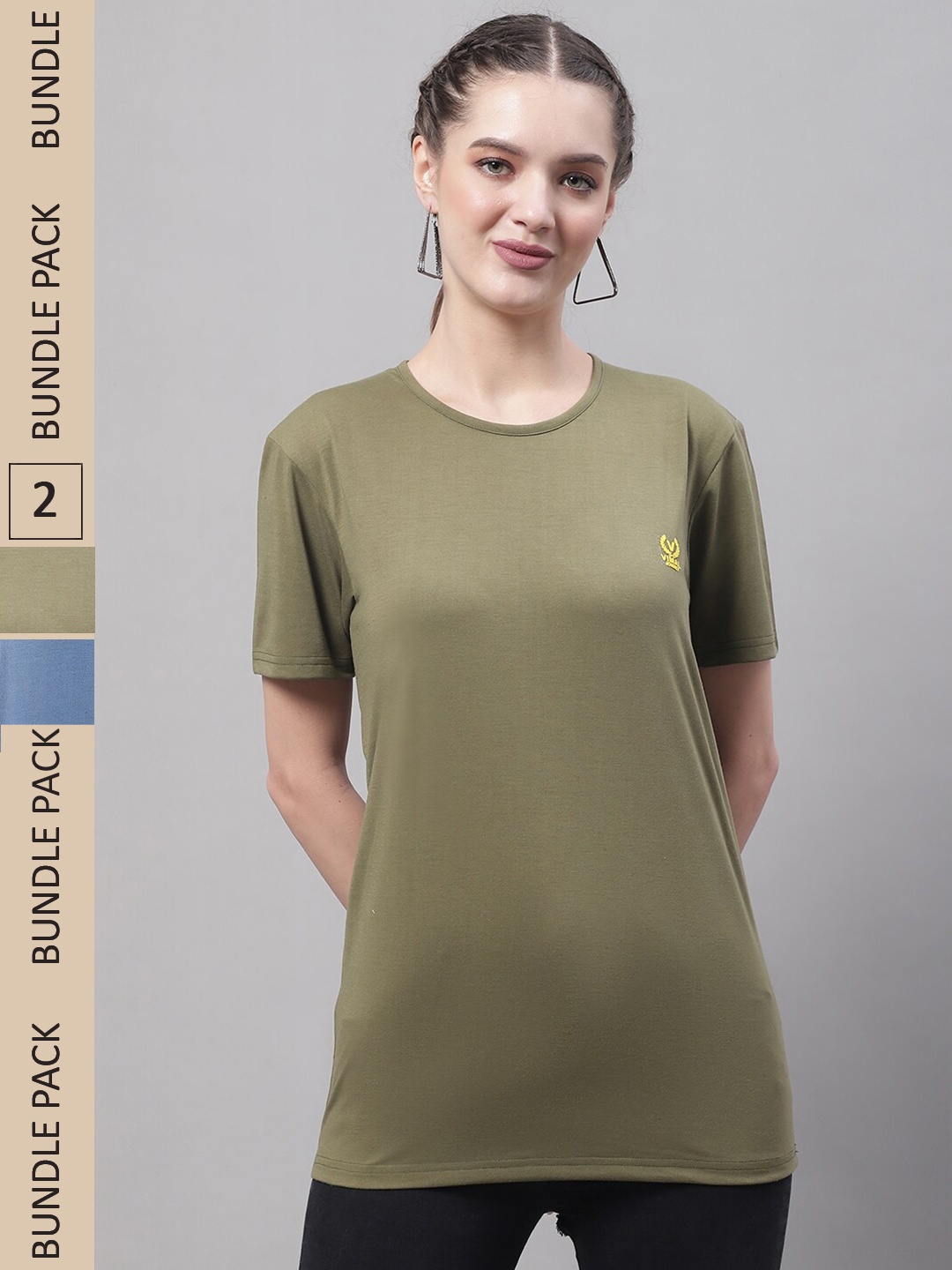 

VIMAL JONNEY Pack of 2 Round Neck Cotton T-shirt, Olive