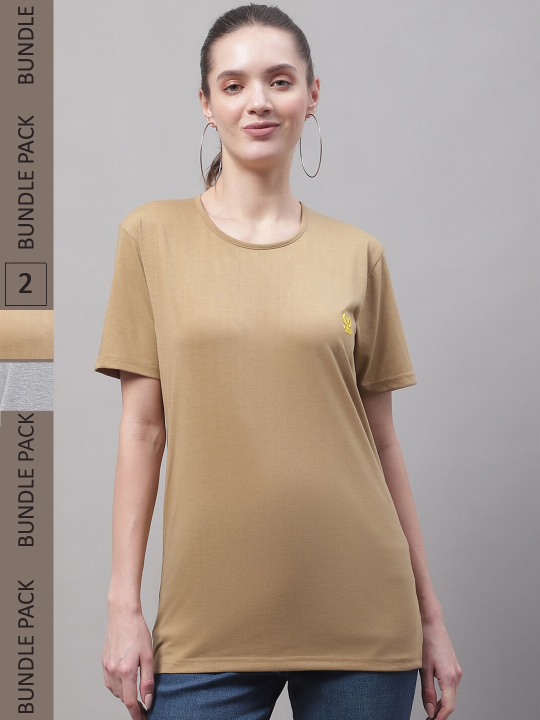 

MACK JONNEY Pack of 2 Cotton T-shirts, Camel brown