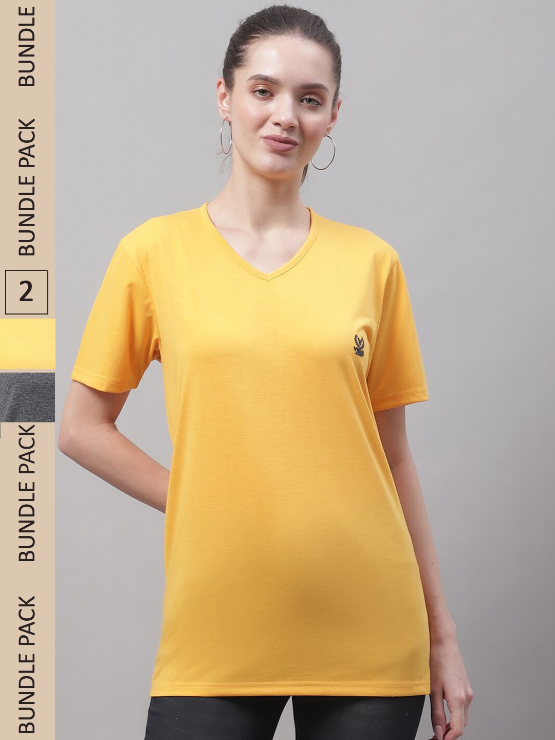 

MACK JONNEY Pack Of 2 V-Neck Knitted Cotton T-shirts, Yellow