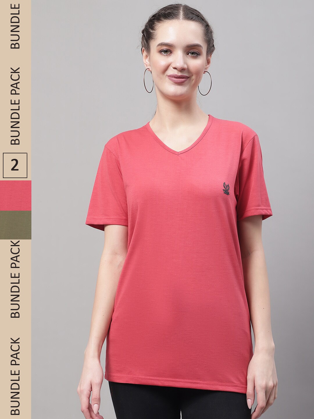 

VIMAL JONNEY Pack of 2 V-Neck Cotton T-shirts, Pink