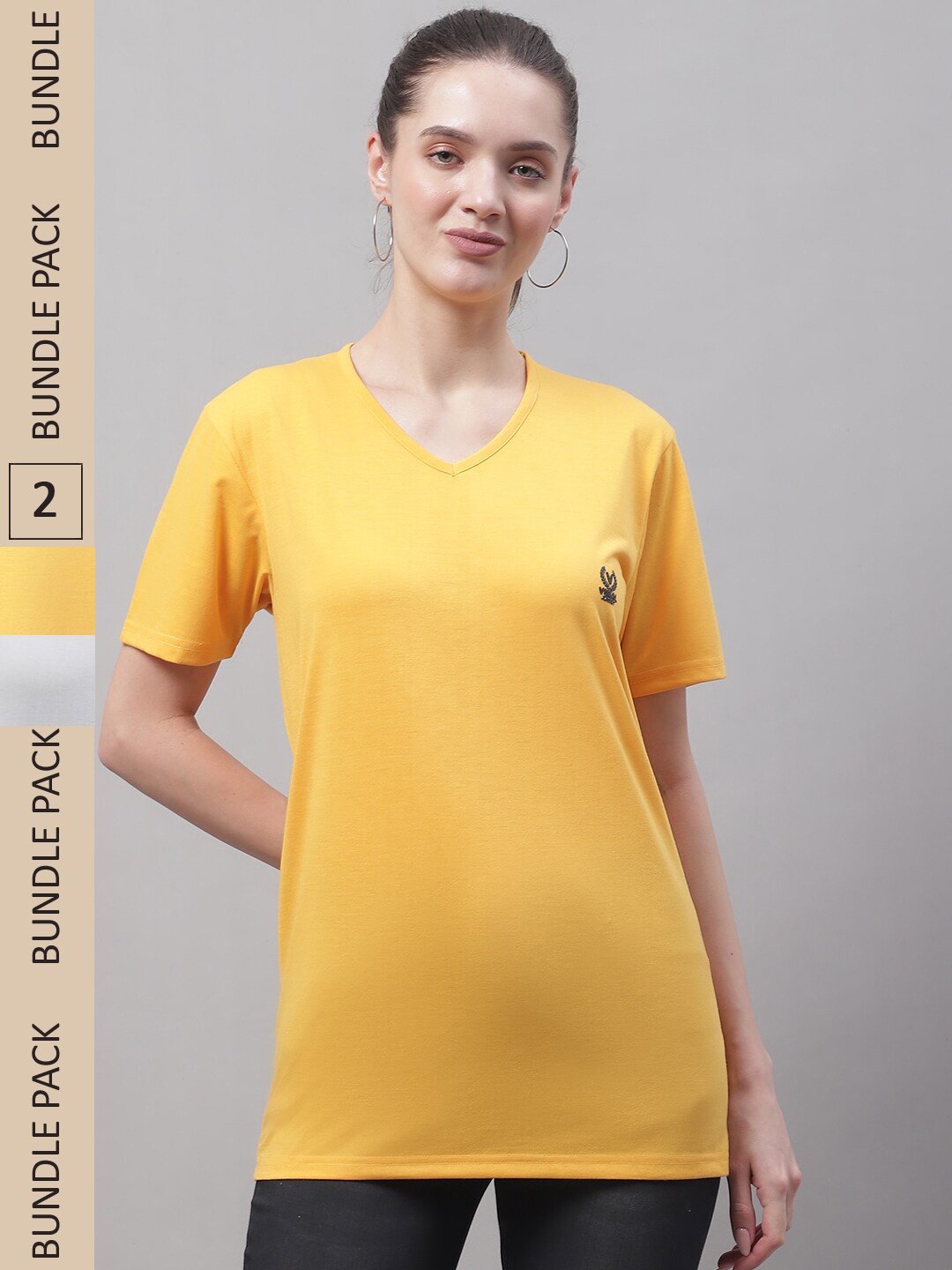 

VIMAL JONNEY Pack Of 2 V-Neck Cotton T-Shirts, Yellow