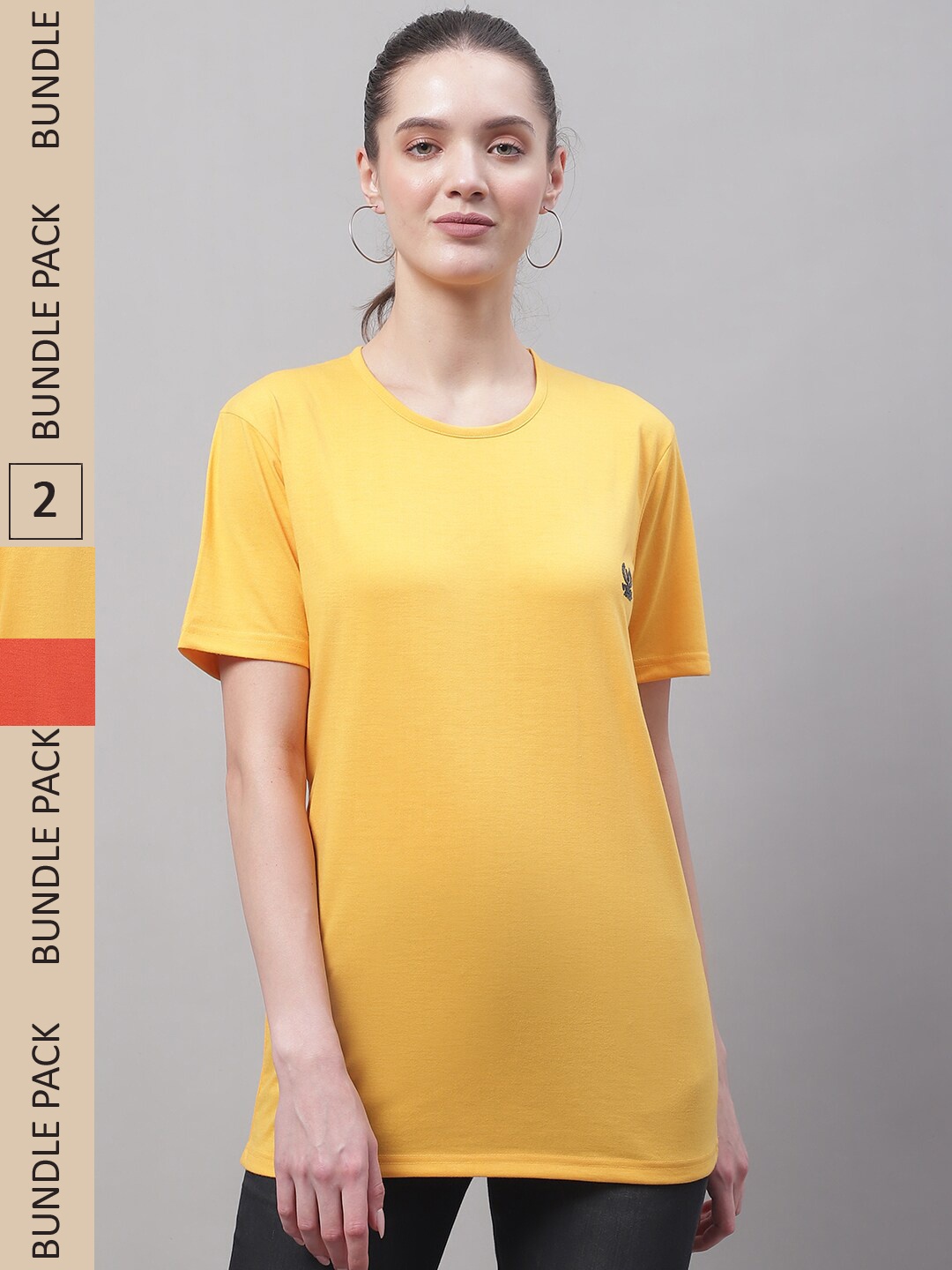 

VIMAL JONNEY Pack Of 2 Cotton T-Shirts, Yellow