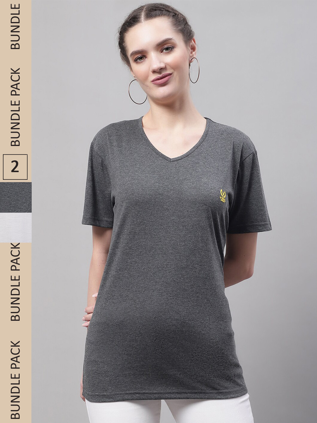 

MACK JONNEY Pack Of 2 V-Neck Short Sleeves Cotton Longline T-shirt, Grey