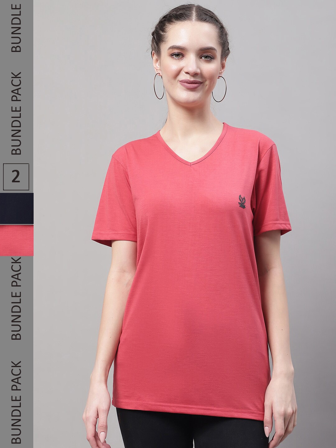 

MACK JONNEY Pack of 2 V-Neck Cotton T-shirts, Pink