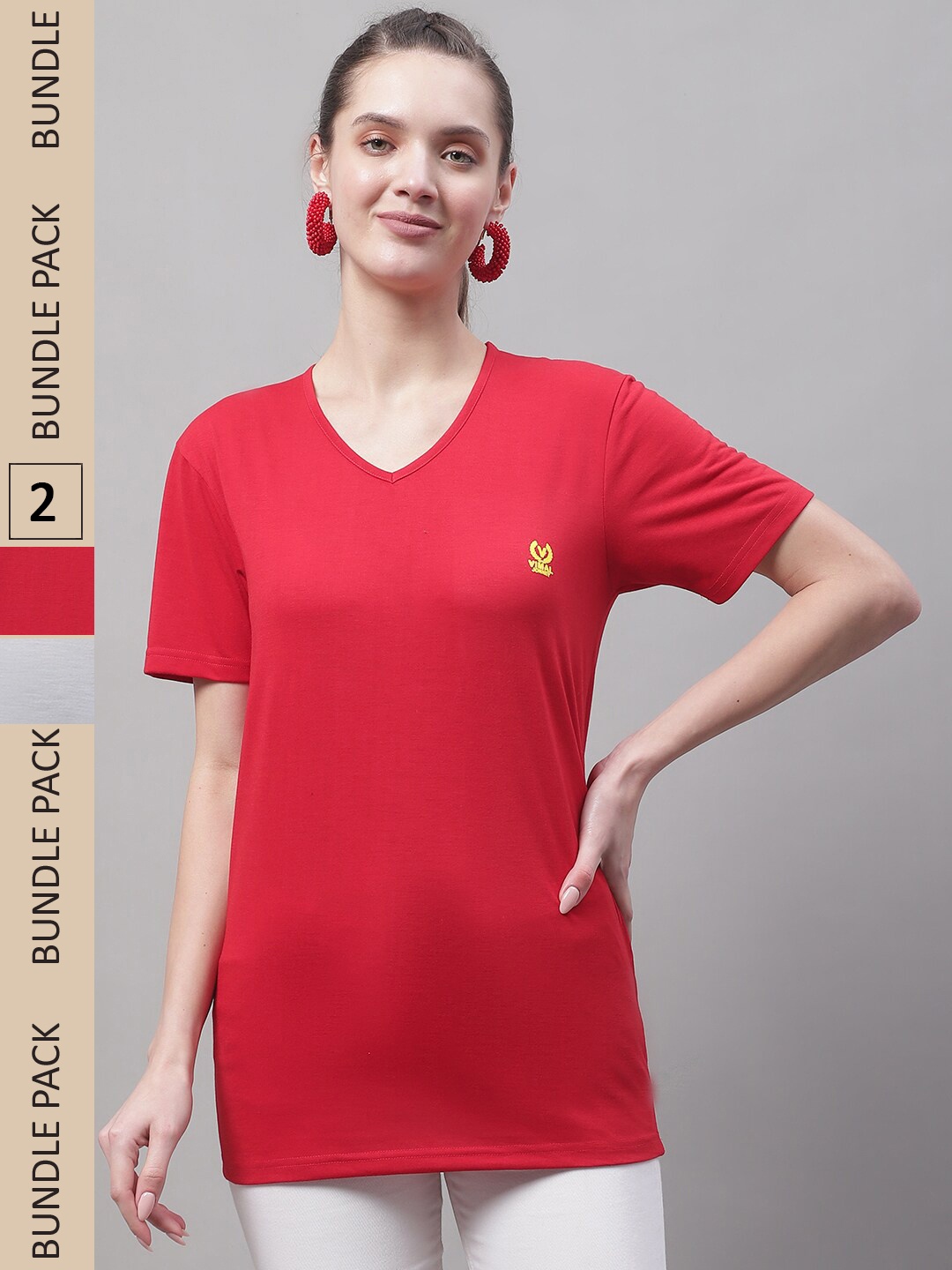 

MACK JONNEY Pack Of 2 V-Neck Cotton T-Shirts, Red