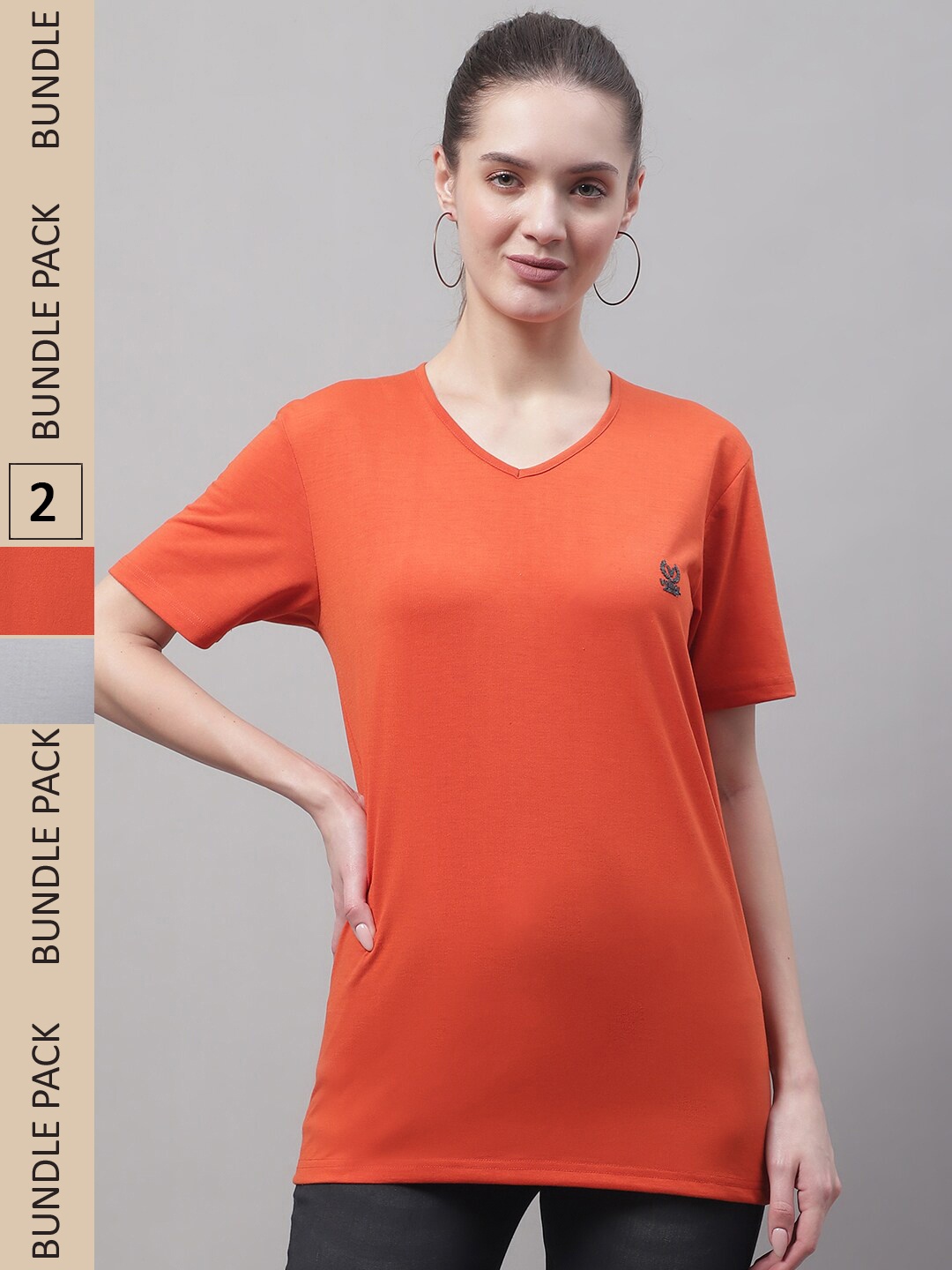 

VIMAL JONNEY Pack Of 2 V-Neck Short Sleeves Cotton T-shirt, Orange