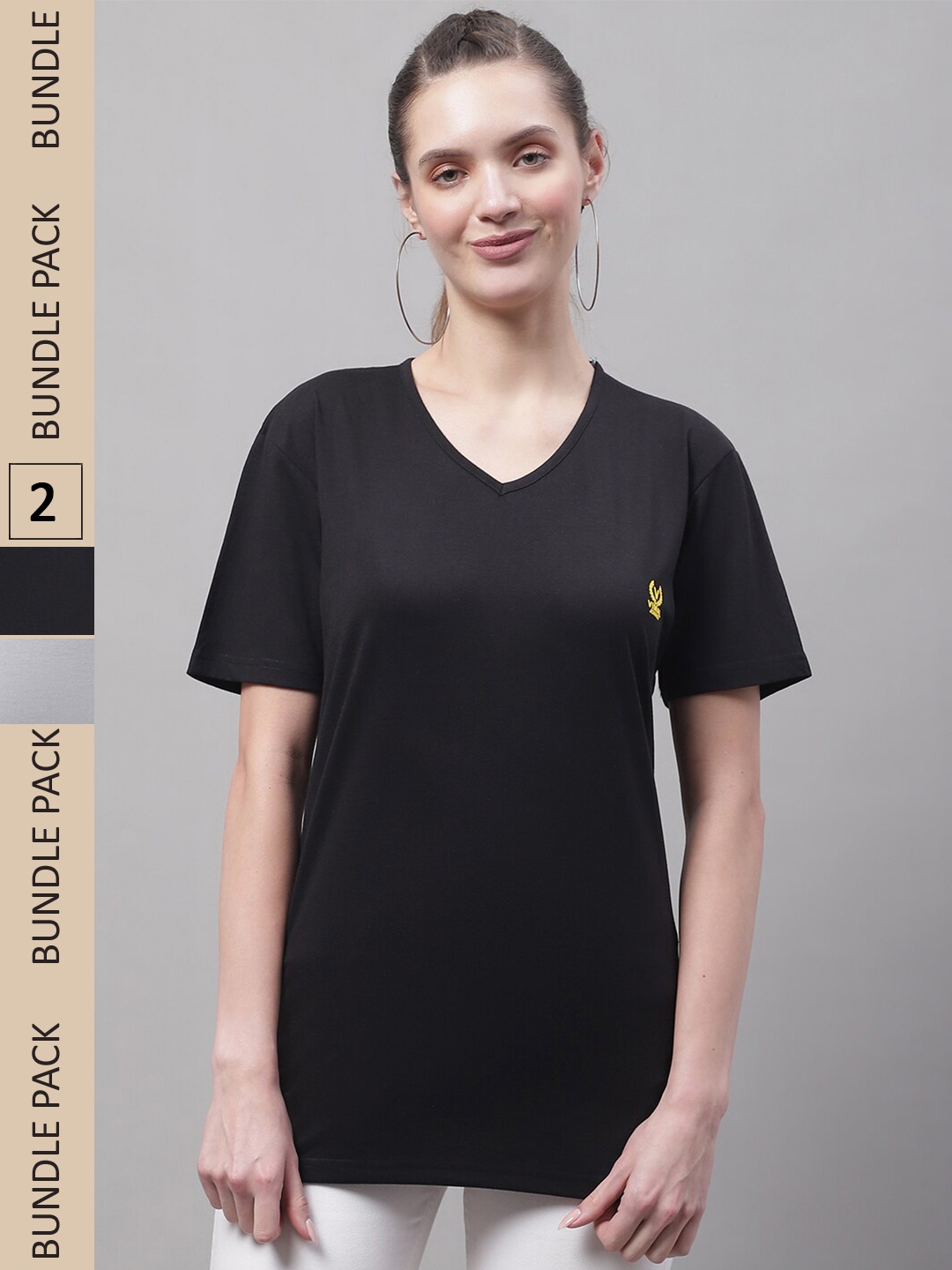 

MACK JONNEY Pack Of 2 V-Neck Cotton T-Shirts, Black