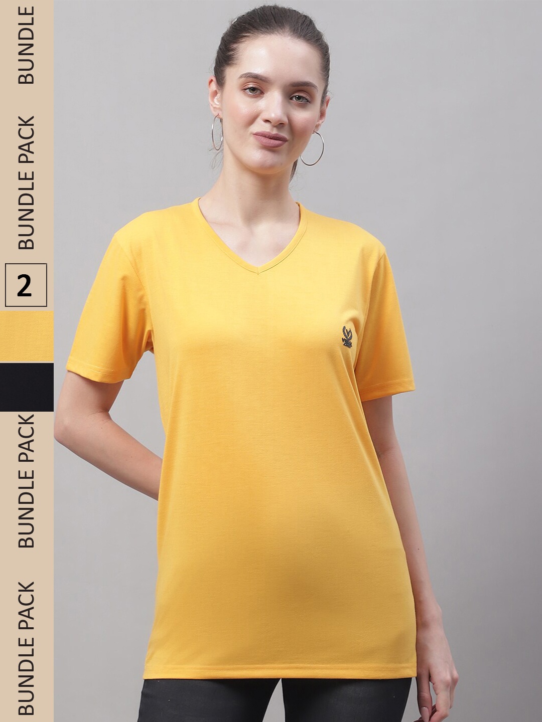 

MACK JONNEY Pack Of 2 V-Neck Cotton T-shirt, Yellow