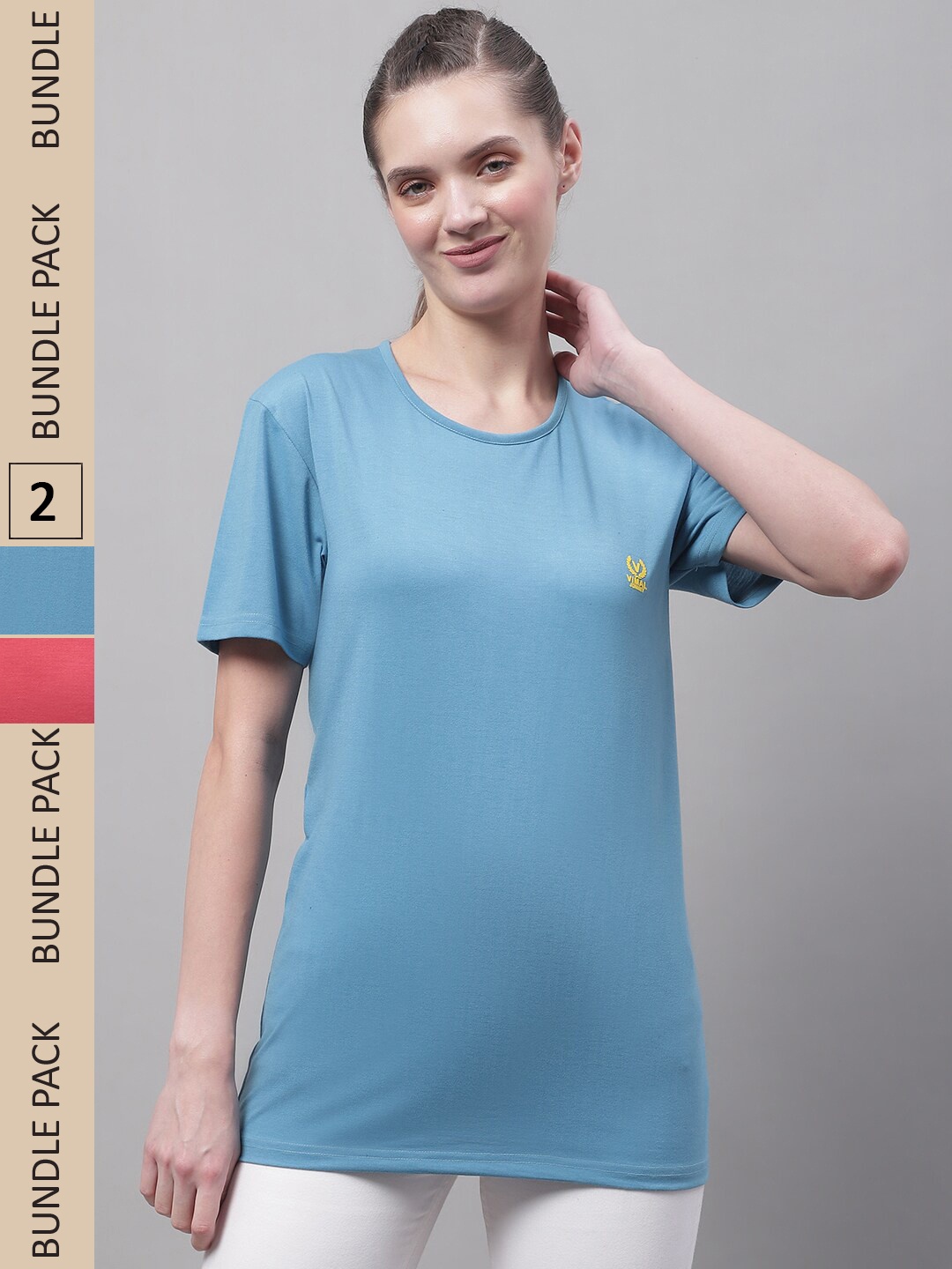 

VIMAL JONNEY Pack Of 2 Cotton T-shirts, Blue
