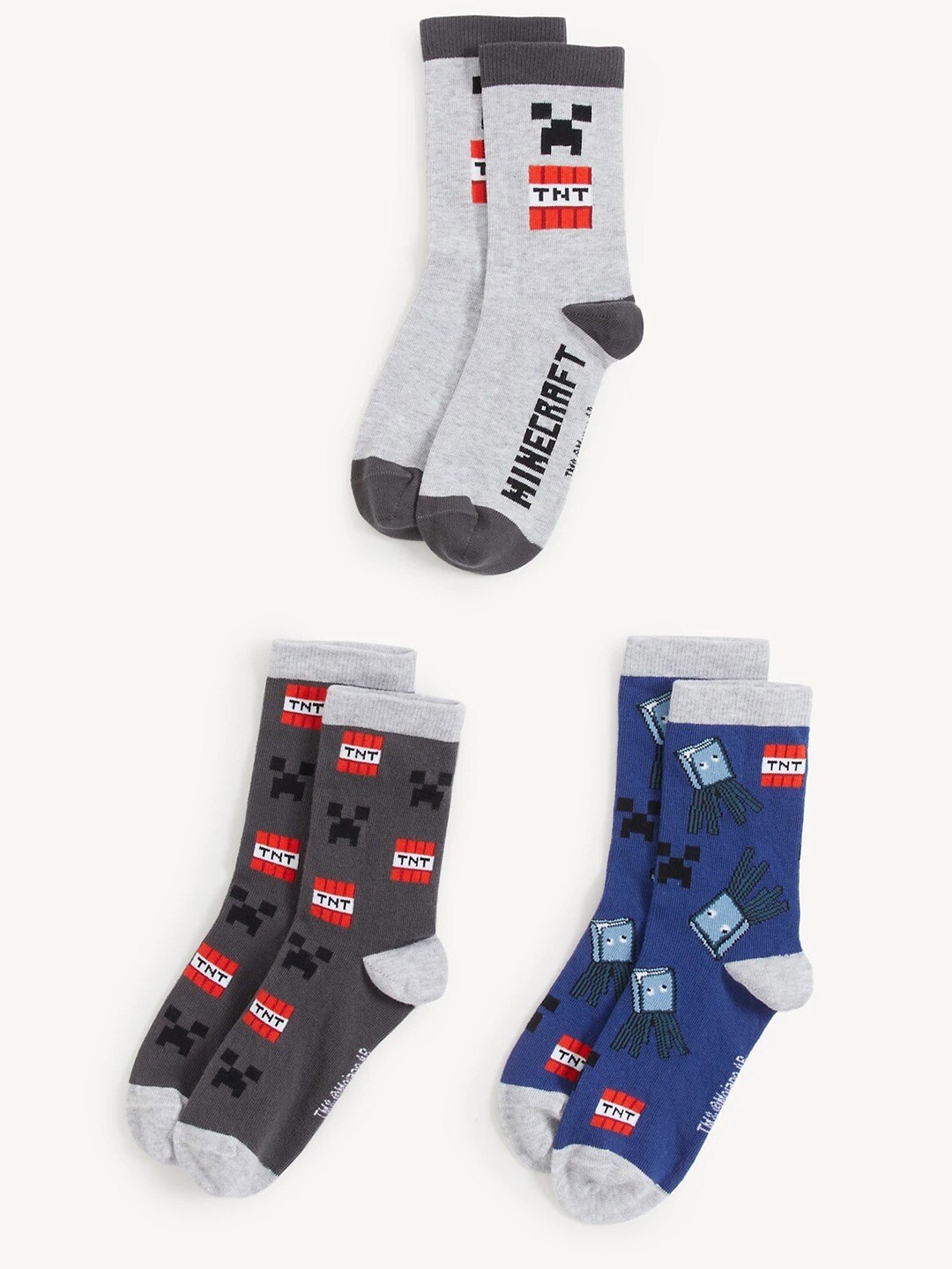 

Marks & Spencer Kids Pack Of 3 Patterned Ankle-Length Cotton Socks, Grey