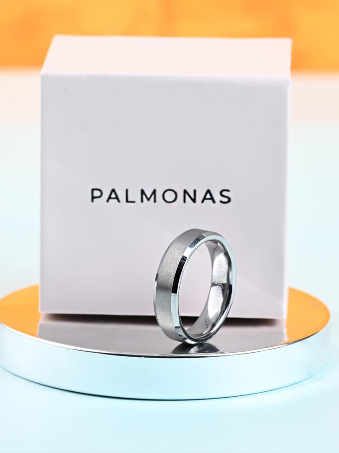 

PALMONAS Men Silver-Plated Band Tungsten Finger Ring