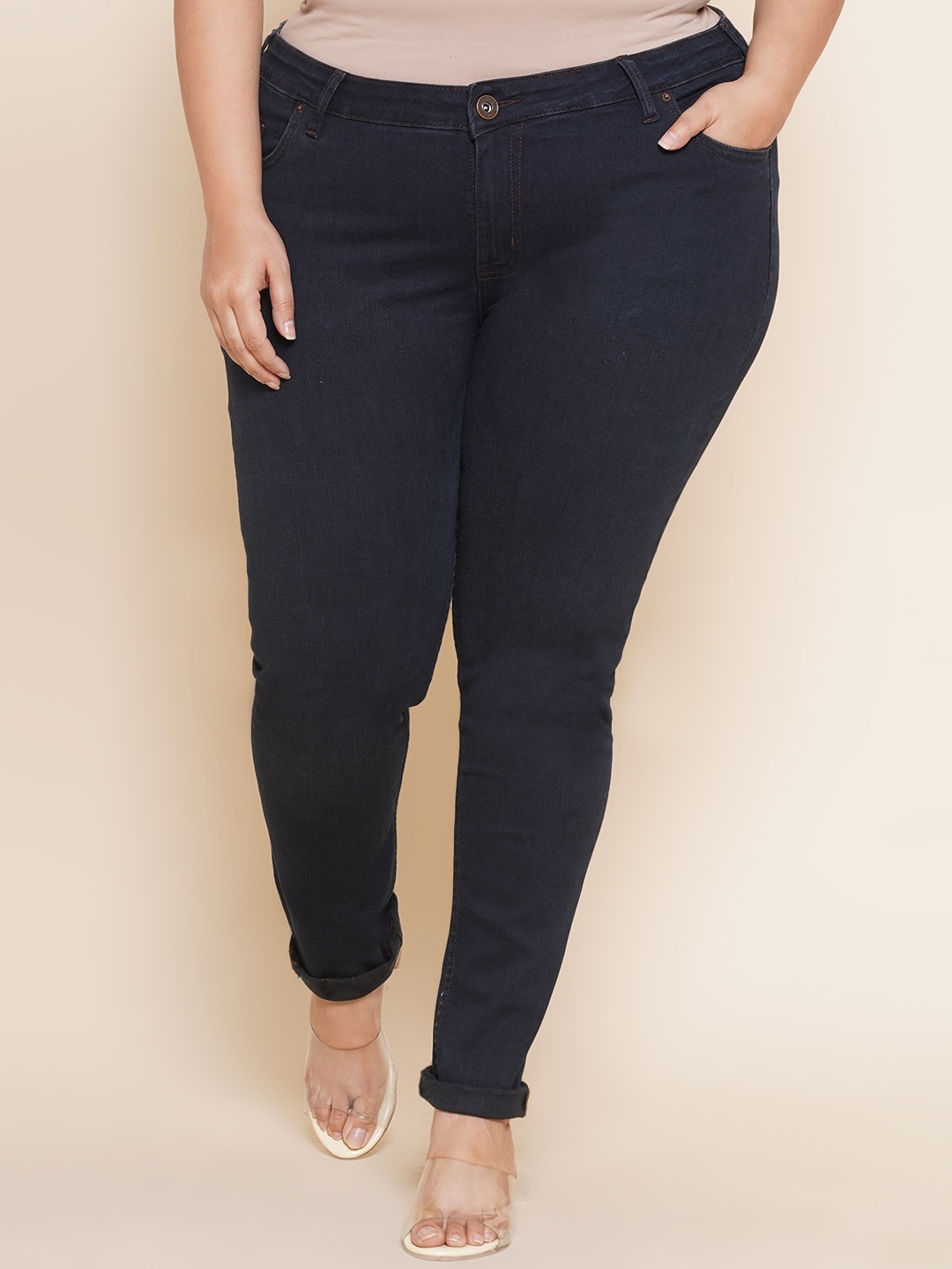 

Kiaahvi by JOHN PRIDE Women Plus Size Mid-Rise Stretchable Jeans, Navy blue