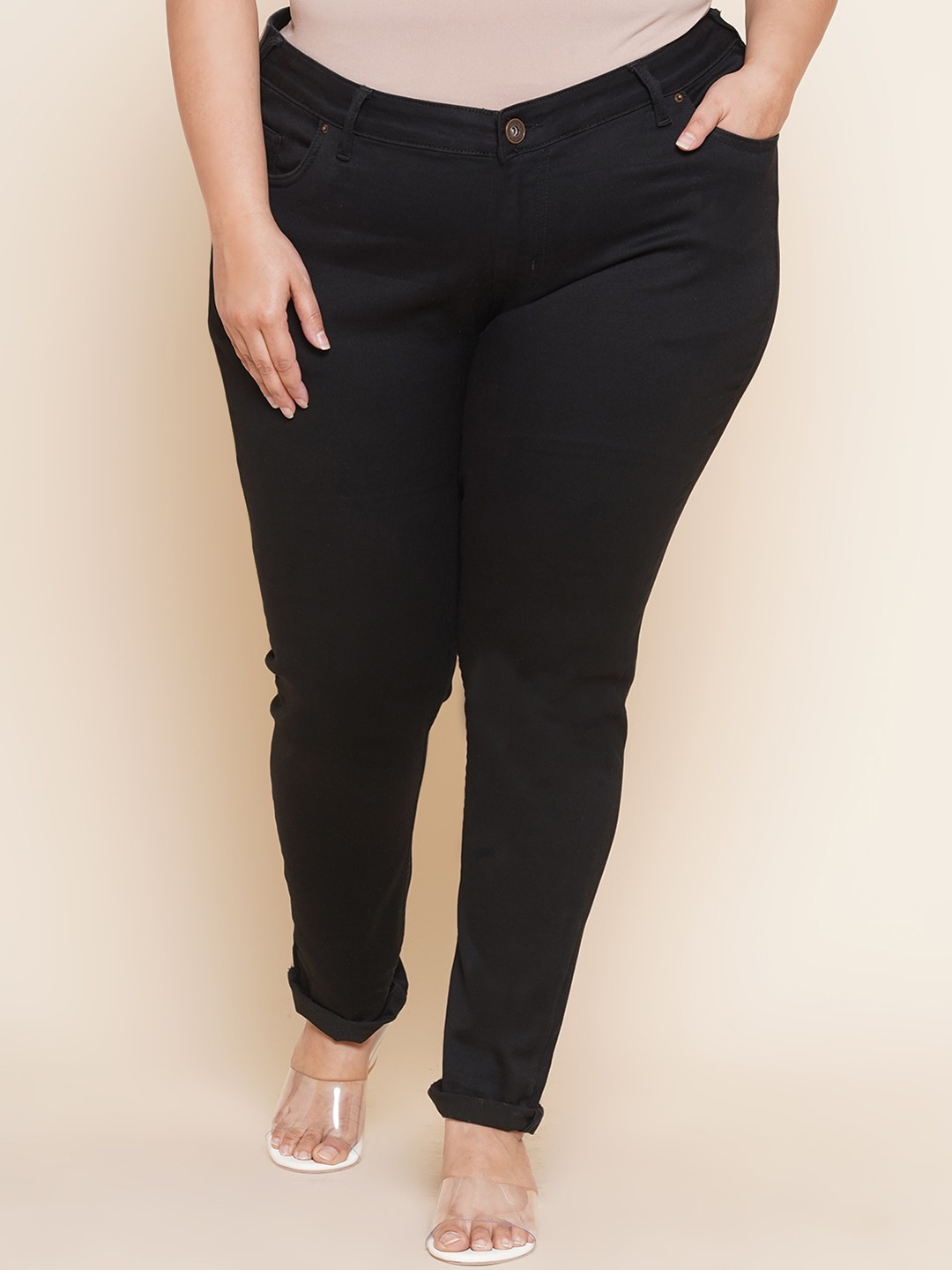

Kiaahvi by JOHN PRIDE Women Plus Size Mid-Rise Stretchable Jeans, Black