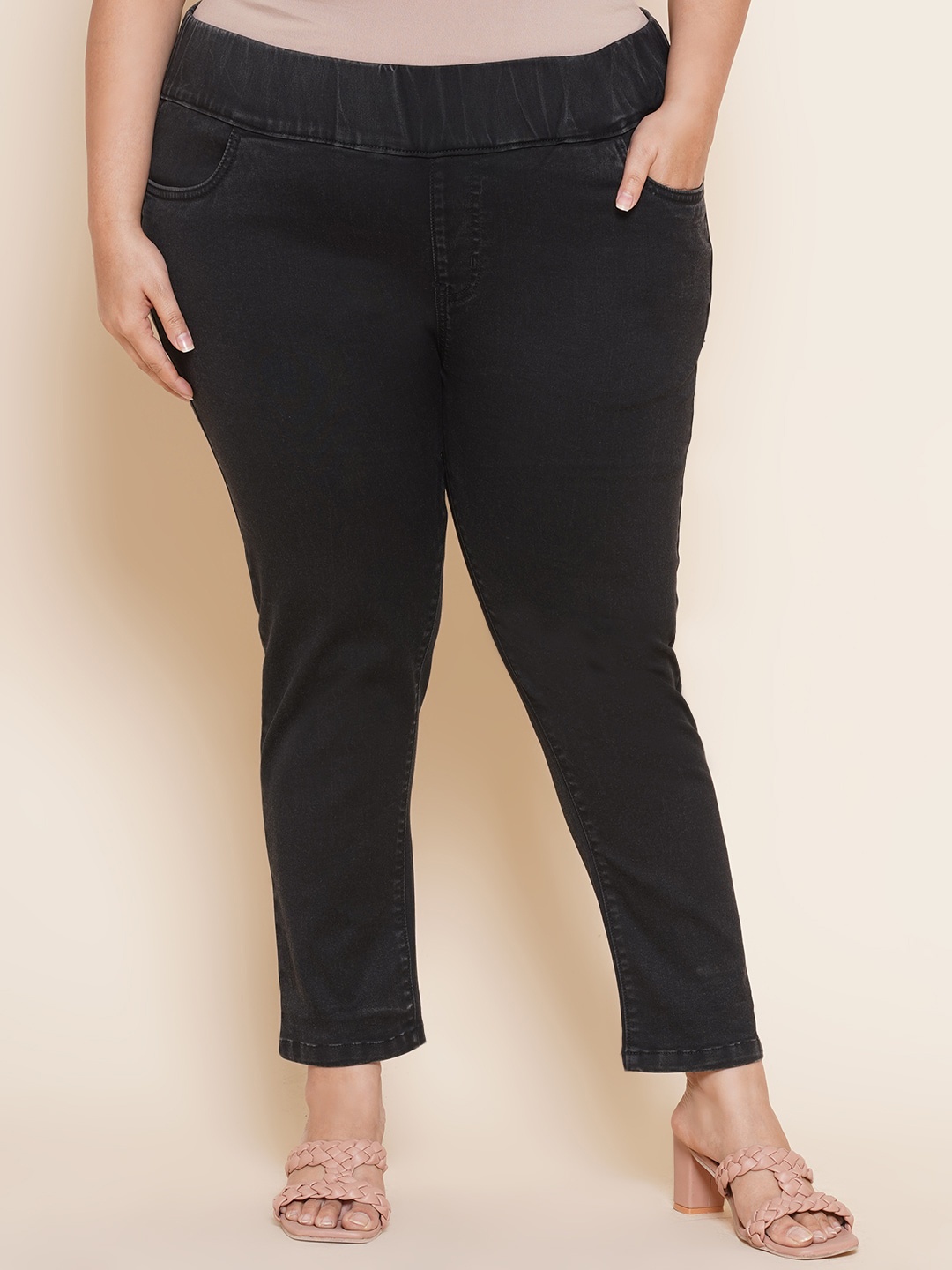 

Kiaahvi by JOHN PRIDE Women Plus Size Mid-Rise Stretchable Jeans, Black