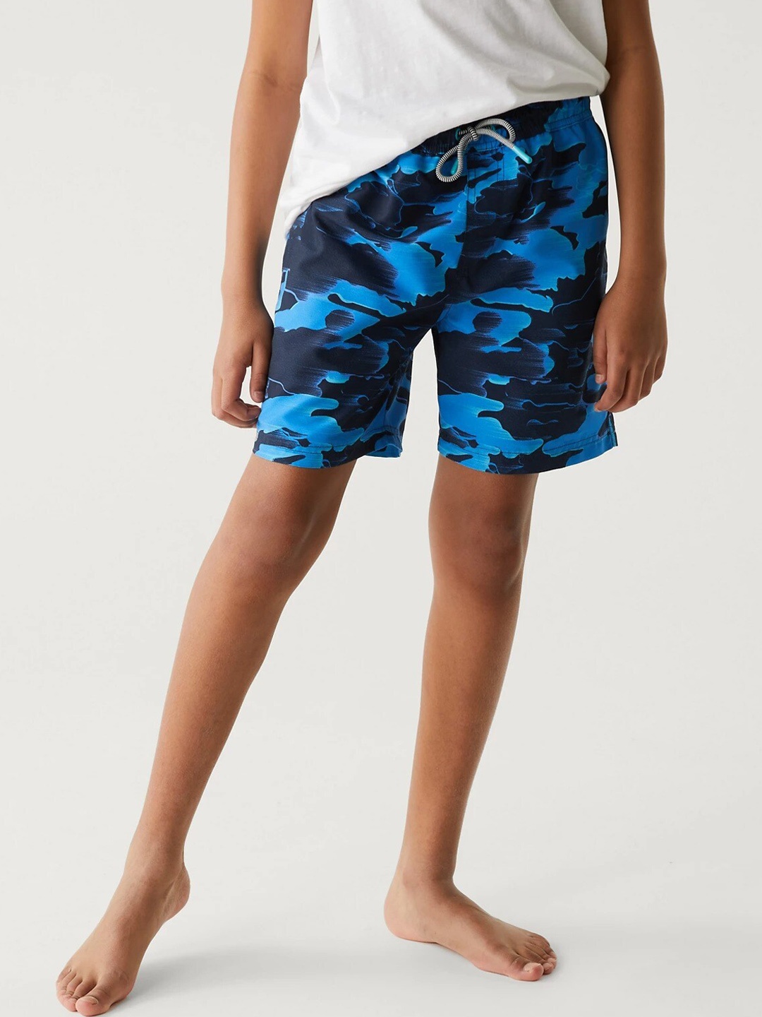 

Marks & Spencer Boys Mid-Rise Printed Swim Bottoms, Navy blue